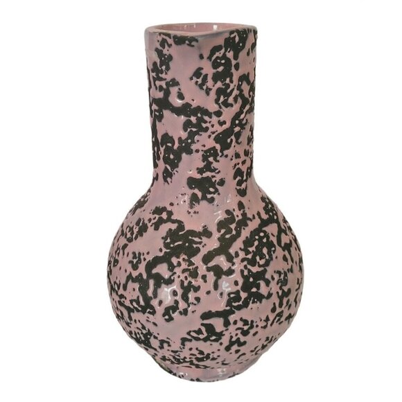 Vintage McCoy Brocade Pink on Black Pitcher 1950's Splatter Drip Glaze Server - Picture 2 of 9